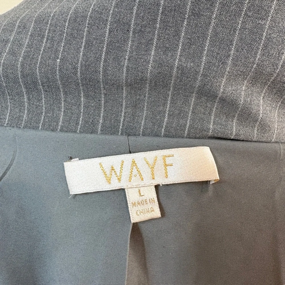 WAYF Pinstripe Longline Blazer Women Large Grey Duster Coat Jacket Minimalist